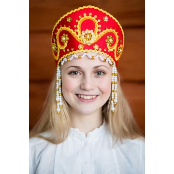 Кокошник «Алина» красный для русских народных танцев