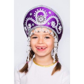 Кокошник «Алина» фиолетовый для русских народных танцев