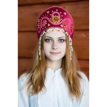 Кокошник «Алина» бордовый для русских народных танцев