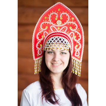 Кокошник «Анна» красный для русских народных танцев
