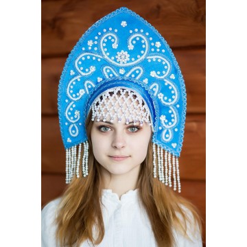 Кокошник «Анна» синий для русских народных танцев