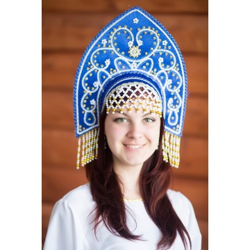 Кокошник «Анна» синий для русских народных танцев
