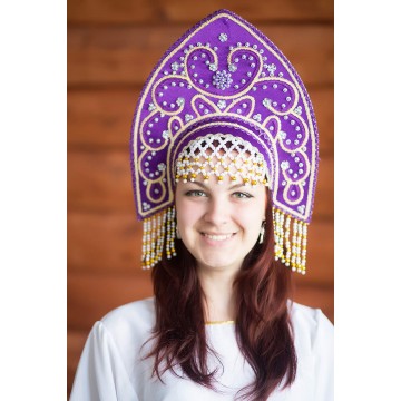 Кокошник «Анна» фиолетовый для русских народных танцев