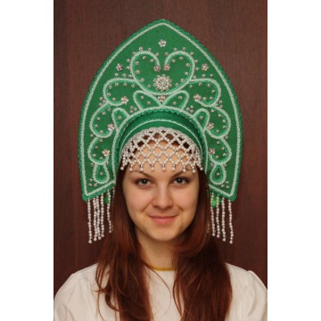 Кокошник «Анна» зеленый для русских народных танцев