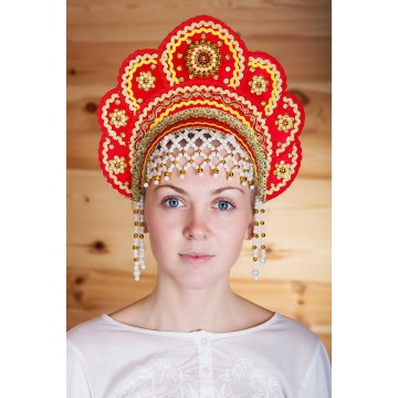 Кокошник «Елена» красный для русских народных танцев