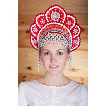 Кокошник «Елена» красный для русских народных танцев