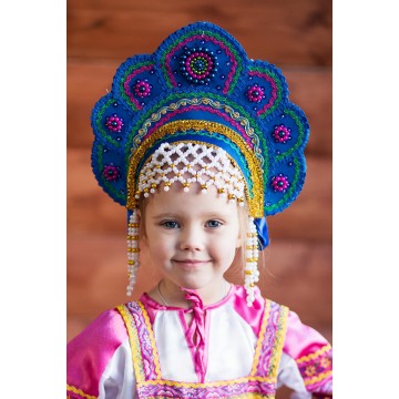 Кокошник «Елена» синий для русских народных танцев
