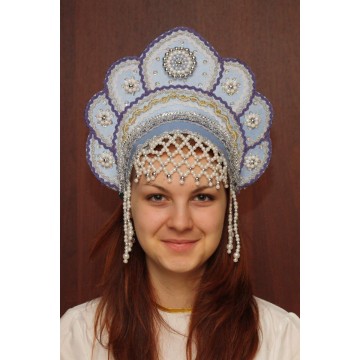 Кокошник «Елена» голубой для русских народных танцев