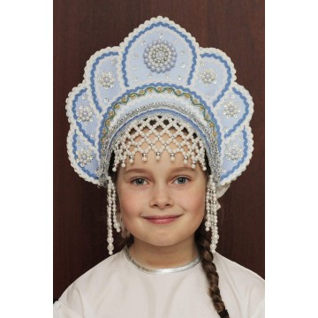Кокошник «Елена» голубой для русских народных танцев