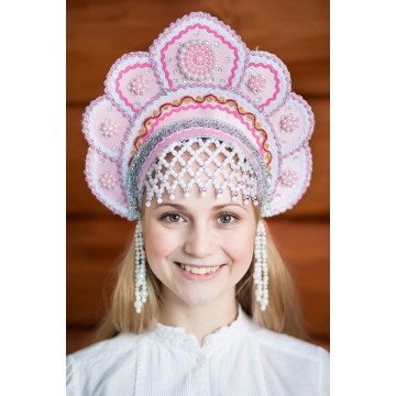 Кокошник «Елена» розовый для русских народных танцев