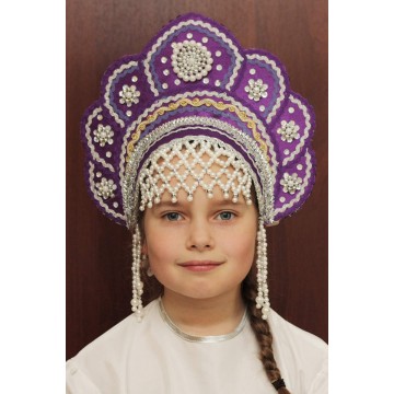 Кокошник «Елена» фиолетовый для русских народных танцев