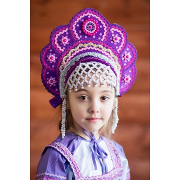Кокошник «Елена» фиолетовый для русских народных танцев