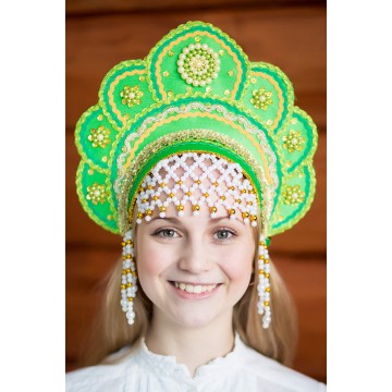 Кокошник «Елена» зеленый для русских народных танцев