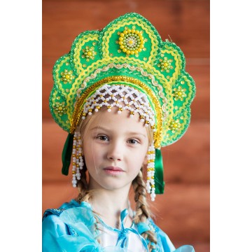 Кокошник «Елена» зеленый для русских народных танцев