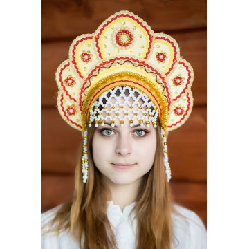 Кокошник «Елена» золотой для русских народных танцев