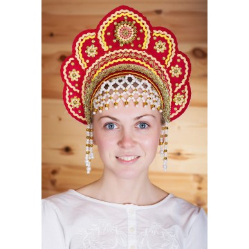 Кокошник «Елена» бордовый для русских народных танцев