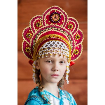 Кокошник «Елена» бордовый для русских народных танцев