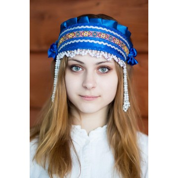 Кокошник «Инна» синий для русских народных танцев