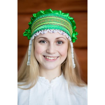Кокошник «Инна» зеленый для русских народных танцев