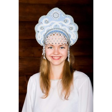 Кокошник «Лариса» голубой для русских народных танцев