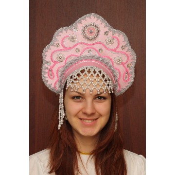 Кокошник «Лариса» розовый для русских народных танцев