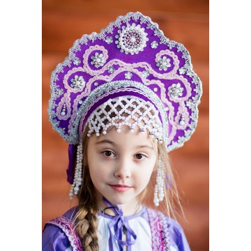 Кокошник «Лариса» фиолетовый для русских народных танцев