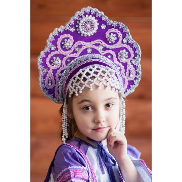 Кокошник «Лариса» фиолетовый для русских народных танцев
