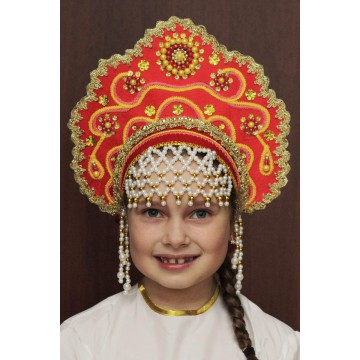Кокошник «Лариса» красный для русских народных танцев