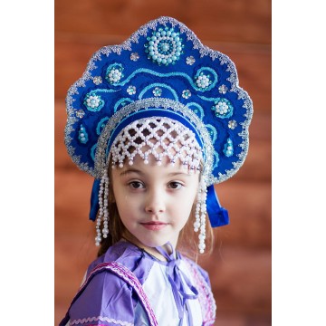 Кокошник «Лариса» синий для русских народных танцев