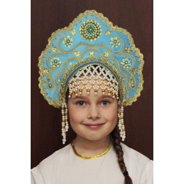 Кокошник «Лариса» бирюзовый для русских народных танцев