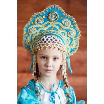 Кокошник «Лариса» бирюзовый для русских народных танцев
