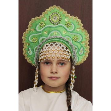 Кокошник «Лариса» зеленый для русских народных танцев