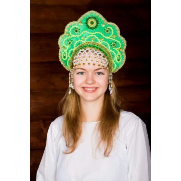 Кокошник «Лариса» зеленый для русских народных танцев