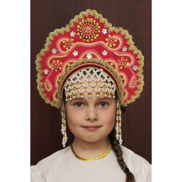 Кокошник «Лариса» бордовый для русских народных танцев