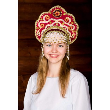 Кокошник «Лариса» бордовый для русских народных танцев