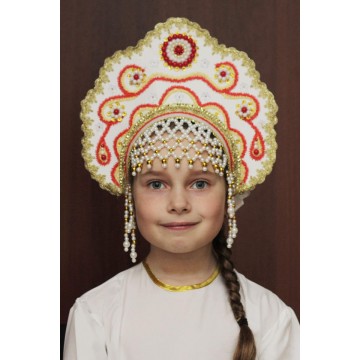 Кокошник «Лариса» белый для русских народных танцев