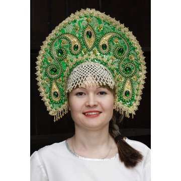 Кокошник «Татьяна» зеленый для русских народных танцев