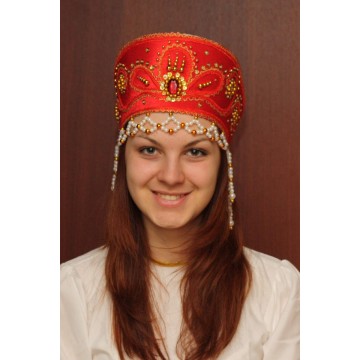 Кокошник «Виктория» красный для русских народных танцев