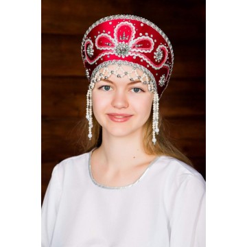 Кокошник «Виктория» красный для русских народных танцев