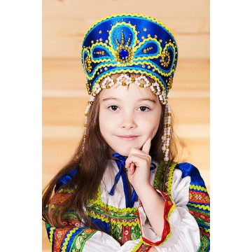 Кокошник «Виктория» синий для русских народных танцев