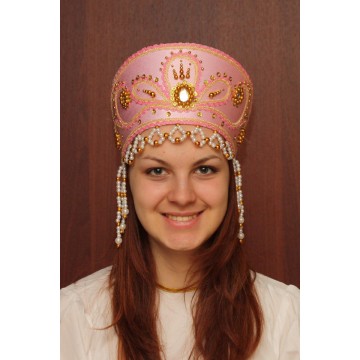 Кокошник «Виктория» розовый для русских народных танцев