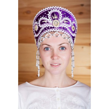 Кокошник «Виктория» фиолетовый для русских народных танцев