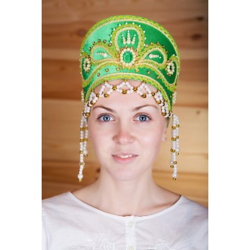 Кокошник «Виктория» зеленый для русских народных танцев
