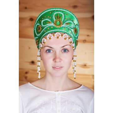 Кокошник «Виктория» зеленый для русских народных танцев