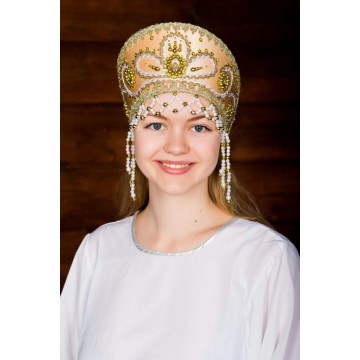 Кокошник «Виктория» золотой для русских народных танцев