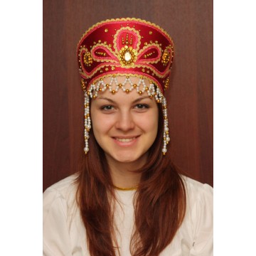 Кокошник «Виктория» бордовый для русских народных танцев