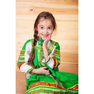 Сарафан «Дарья» зеленый для русских народных танцев
